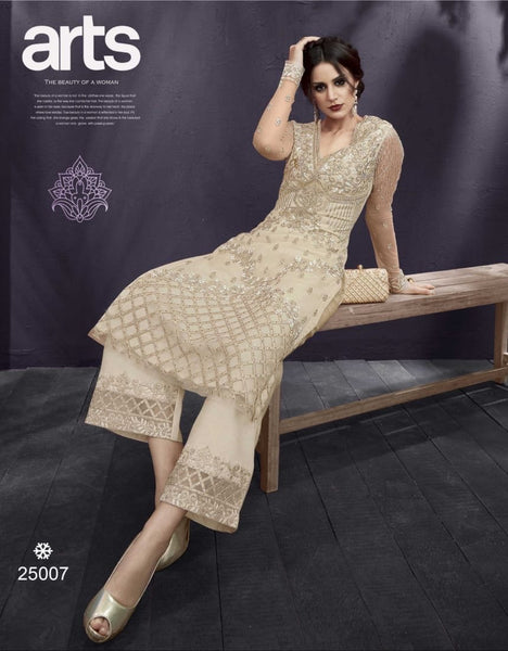 25007 BEIGE HEAVY EMBROIDERED INDIAN WEDDING SALWAR SUIT - Asian Party Wear