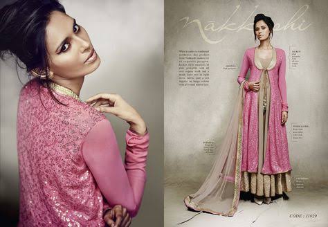 NK11029 - Pink and Gold FALL OF CHARM by Nakkashi Designer Wear Dress - Asian Party Wear