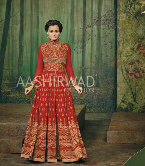Red Heavy Embroidered Suit Indian Anarkali Dress - Asian Party Wear