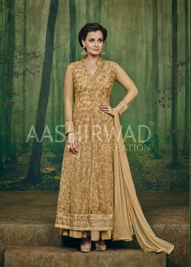 Gold Heavy Embroidered Indian Wedding Anarkali Dress - Asian Party Wear