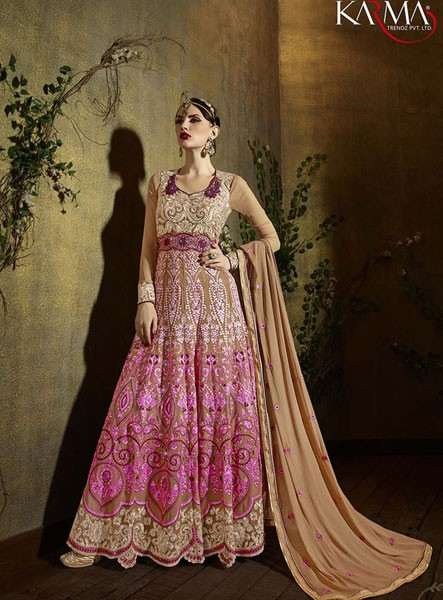 8103 PINK AND BROWN KARMA TRENDS ANARKALI DRESS - Asian Party Wear