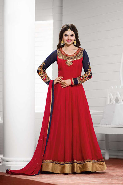 K3934 RED AND BLUE PARTY ANARKALI SUIT - Asian Party Wear