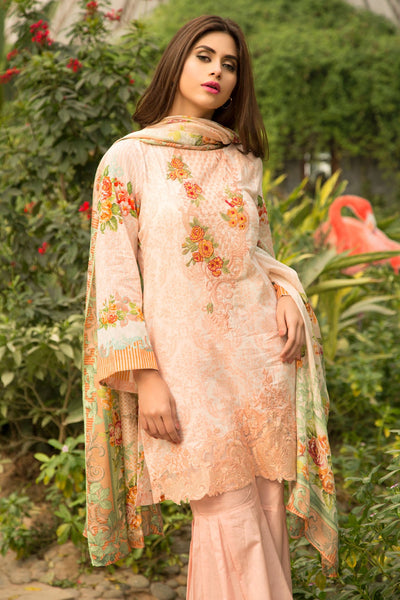 PEACH SPRING SUMMER LAWN EMBROIDERED READY MADE SUIT - Asian Party Wear