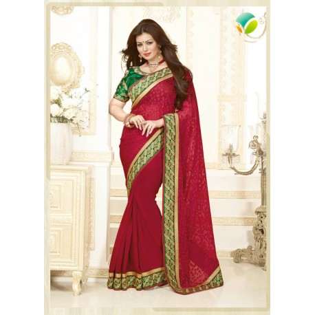 ZKH16356 Red With Green Kasheesh Sheesha Designer Saree - Asian Party Wear