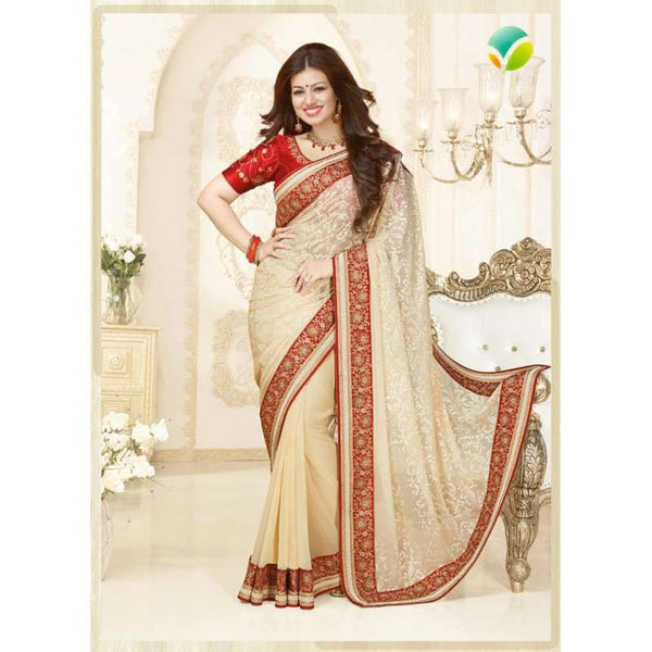 KH16357 Beige With Red  Kasheesh Sheesha Designer Saree - Asian Party Wear
