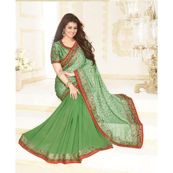 ZKH16358 Light Green Kasheesh Sheesha Designer Saree - Asian Party Wear