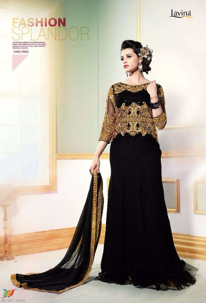 L19002 BLACK LAVINA HEAVY EMBRIODERD DESIGNER DRESS - Asian Party Wear