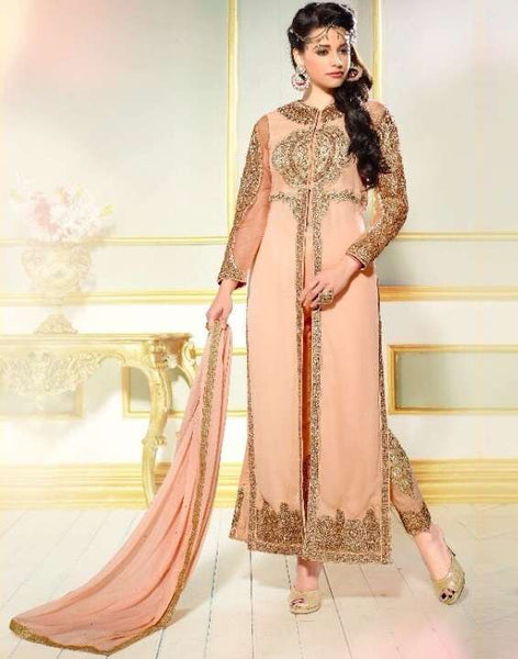 L19003 PEACH ECHO LAVINA HEAVY EMBRIODERD DESIGNER DRESS - Asian Party Wear