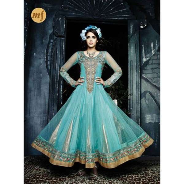 Light Blue Stunning Hariette Anarkali Salwar Suit 56017 - Asian Party Wear