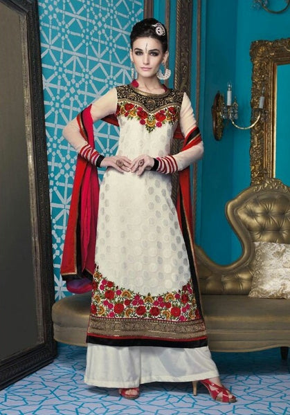 M16003 MEHAK WHITE AND RED GEORGETTE SALWAR KAMEEZ - Asian Party Wear