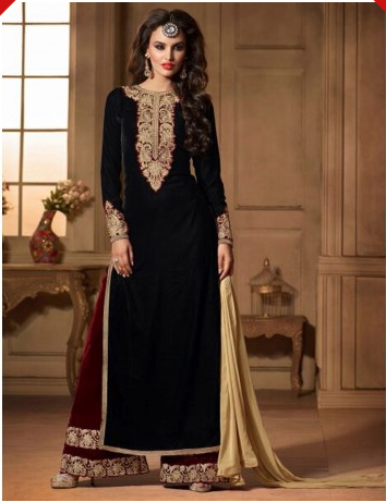 ZM2507 Black MAISHA MASKEEN VELVET SUIT. - Asian Party Wear
