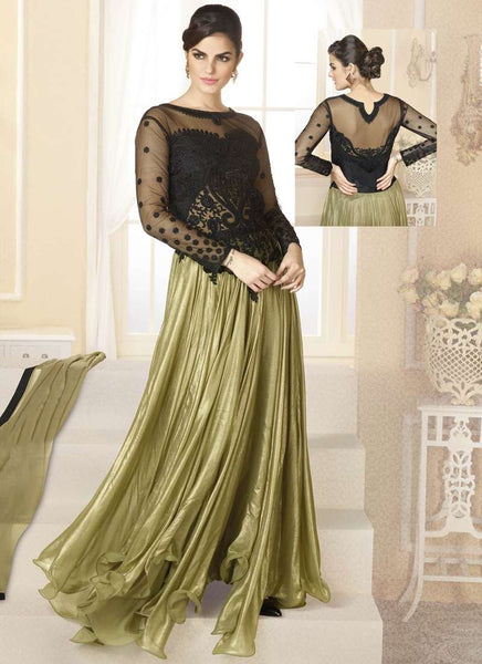 Mehak Black and Yellow Green Wedding Wear Georgette & Net Anarkali Suit - Asian Party Wear