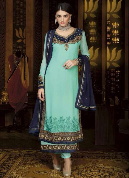 Mehak Blue Georgette Long Length Designer Dress - Asian Party Wear