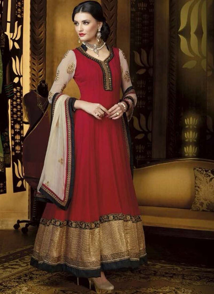 Mehak Fiesta Red Georgette Long Length Designer Dress - Asian Party Wear