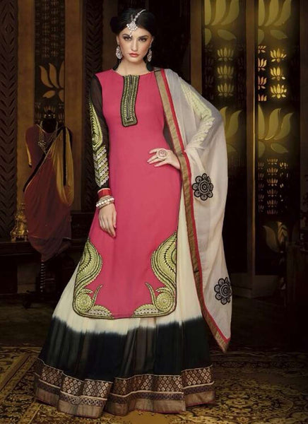 Mehak Pink and Black Georgette Long Length Designer Dress - Asian Party Wear