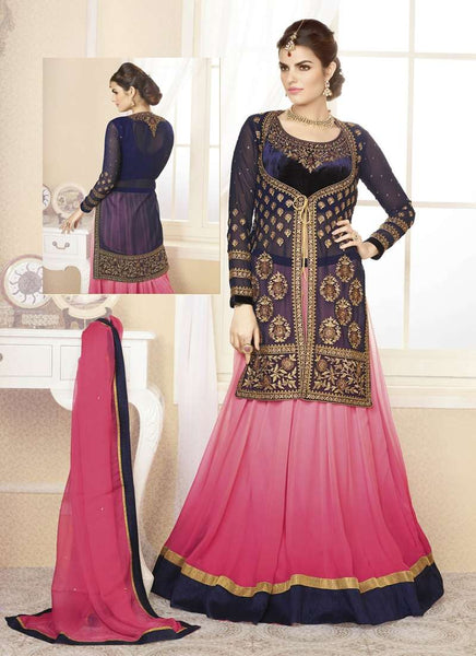 Mehak Pink And Purple Wedding Wear Georgette & Net Anarkali Suit - Asian Party Wear