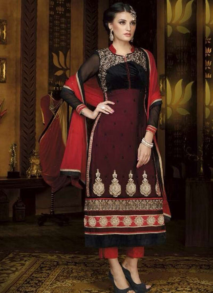 Mehak Red and Black Georgette Long Length Designer Dress - Asian Party Wear