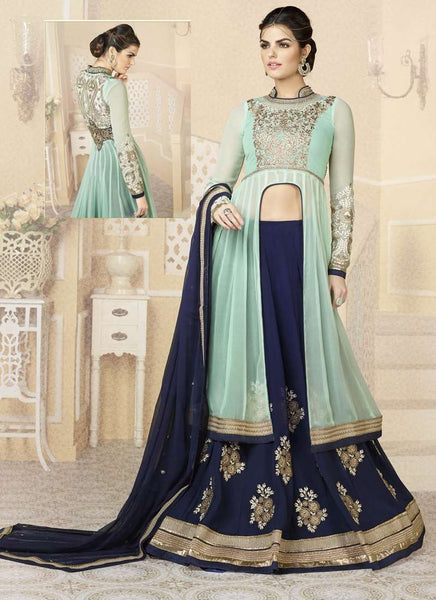 Mehak Snorkel Blue and Dark Blue Wedding Wear Georgette & Net Anarkali Suit - Asian Party Wear