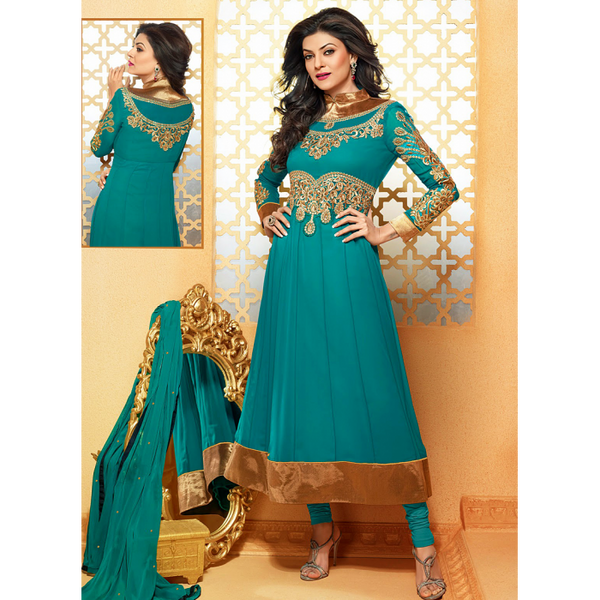 Mf26006 SKY BLUE SUSHMITA SEN ANARKALI SUITS - Asian Party Wear