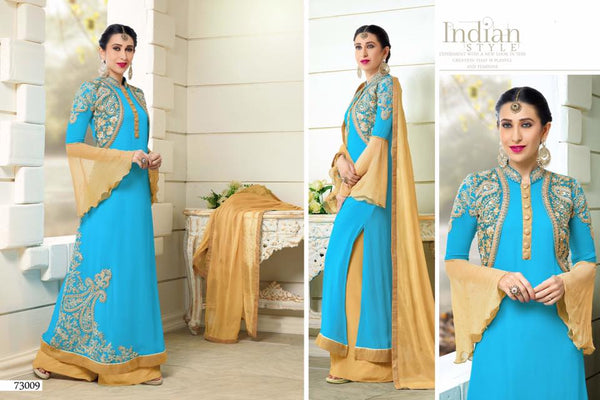 Sea Blue & Gold Indian Kameez & Salwar Dress - Asian Party Wear