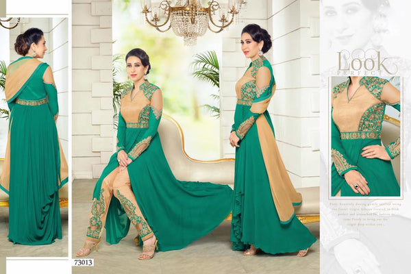 Turquoise & Gold Fancy Anarkali Suit Designer Party Wear - Asian Party Wear