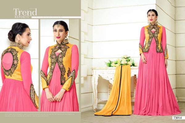 Yellow & Pink Anarkali Gown Fancy Wedding Dress - Asian Party Wear