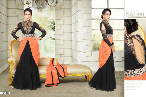 Black & Orange Designer Suit Fancy Pakistani Dress - Asian Party Wear
