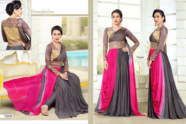 Grey & Pink Fancy Bridesmaid Dress Indian Anarkali Gown - Asian Party Wear