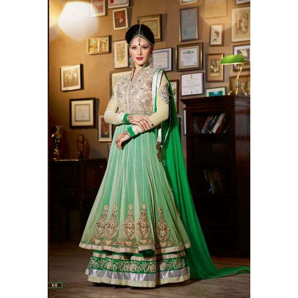 Mint Green Stunning Jacqueline Fernandez KICK Anarakali Dress - Asian Party Wear