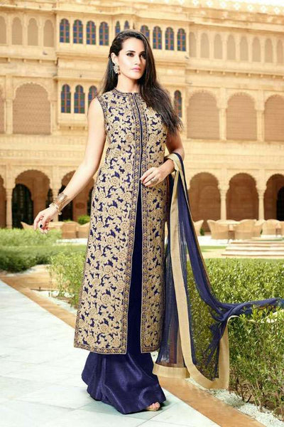 27007 BLUE AND GOLDEN MOHINI GLAMOUR DESIGNER DRESS - Asian Party Wear