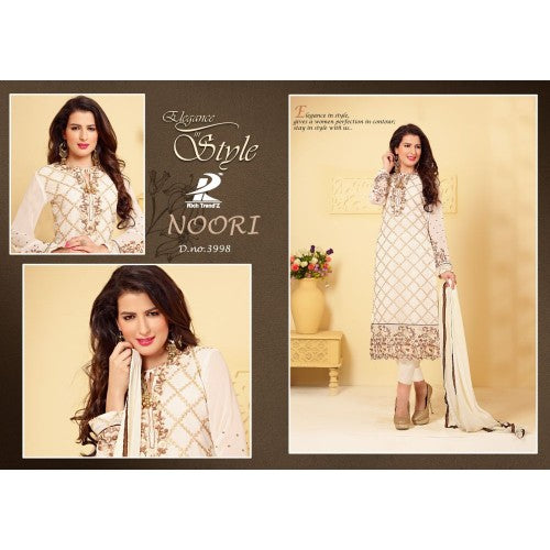 N3998 WHITE NOORI DESIGNER GEORGETTE SALWAR KAMEEZ SUIT - Asian Party Wear