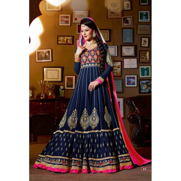 Navy Blue with Pink Jacqueline Fernandez KICK Anarakali Dress - Asian Party Wear