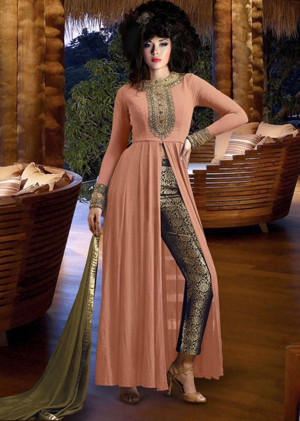 ND3021 PEACH JALAK GEORGETTE ANARKALI SUIT - Asian Party Wear
