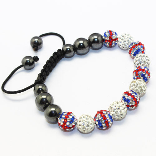 NEW UNION JACK & WHITE CRYSTAL BALL BRACELET - Asian Party Wear