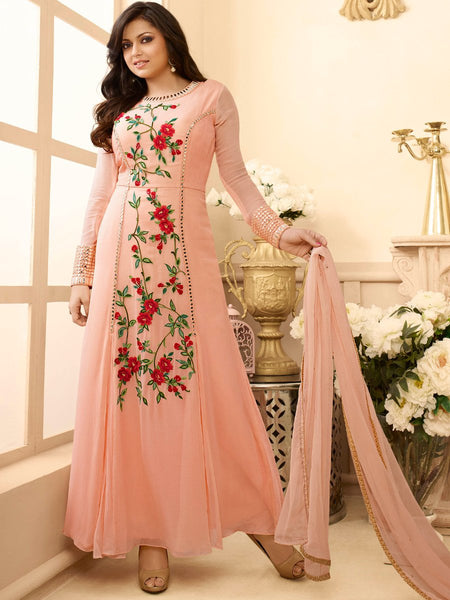 Dusty Pink Embroidered Anarkali Suit - Asian Party Wear