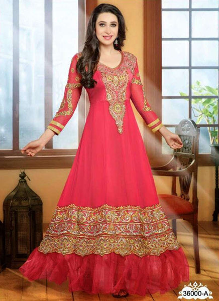 Nonpareil Floor Touch Georgette Anarkali Karishma Kapoor Light-Red Asian Couture Online