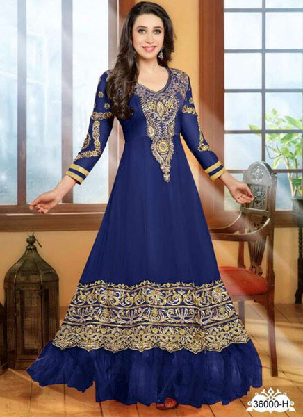 Nonpareil Floor Touch Georgette Anarkali Karishma Kapoor Snorkel Blue Karishma