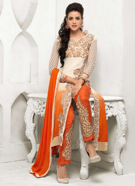 Orange and White BARONIAL PARTY WEAR SALWAR SUITS - Asian Party Wear