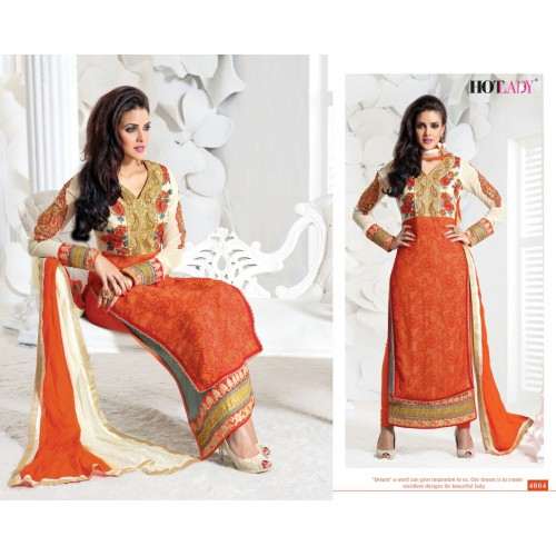 Orange "HOTLADY" BY MEHZABI PARTY WEAR LONG STRAIGHT SALWAR KAMEEZ - Asian Party Wear