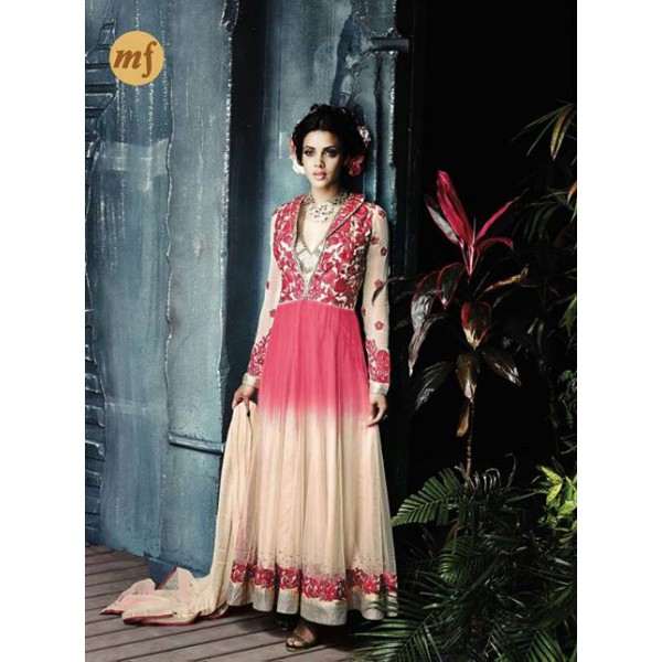 Peach With Pink Stunning Hariette Anarkali Salwar Suit 56013 - Asian Party Wear