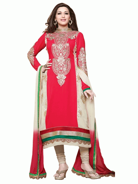 Pink AAFREEN PARTY WEAR GEORGETTE CHURIDAR SHALWAR SUIT - Asian Party Wear