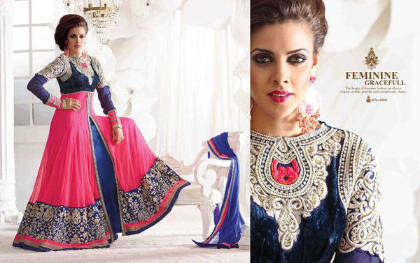 Pink and Blue Safeena Nett and Georgette Party Wear Anarkali - Asian Party Wear