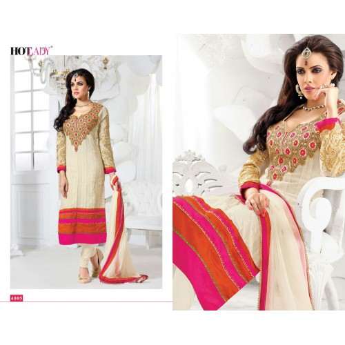 Pink "HOTLADY" BY MEHZABI PARTY WEAR LONG STRAIGHT SALWAR KAMEEZ - Asian Party Wear
