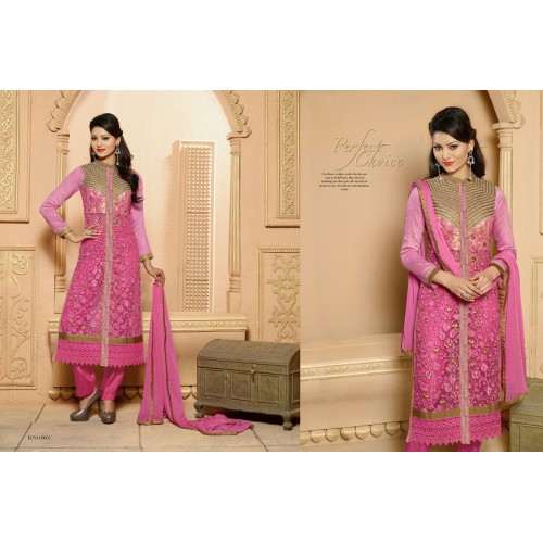 Pink KEYAS 4 GEORGETTE LONG LENGTH STRAIGHT SUITS - Asian Party Wear