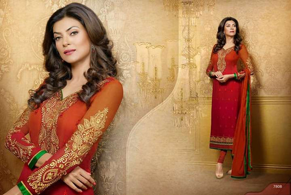 Pink with Brown Sushmita Sen Pure Georgette Straight Suit - Asian Party Wear