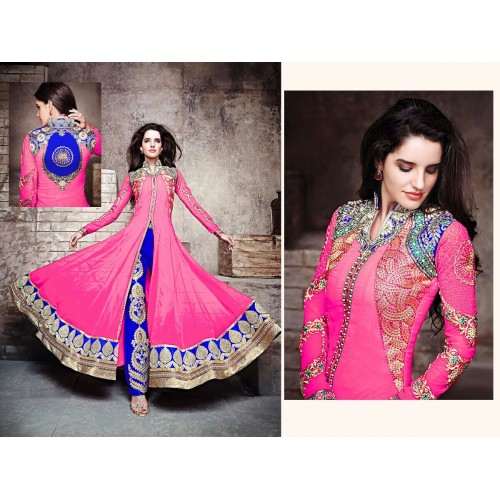 Pink Z1001 Zeel Gorgeous Long Flowing Dresses - Asian Party Wear
