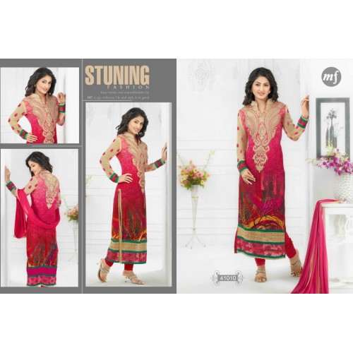 Pinkish Red HEENARI PARTY WEAR GEORGETTE SHALWAR SUIT - Asian Party Wear