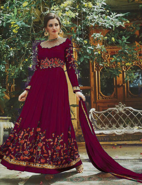 Plum Indian Wedding Gown Desi Party Wear Anarkali Suit - Asian Party Wear