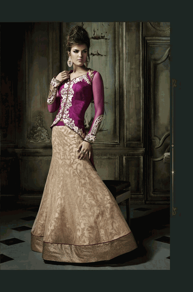 Purple and Gold Brown Khwaab Aura wedding Anarkali Gown (KH-8001) - Asian Party Wear