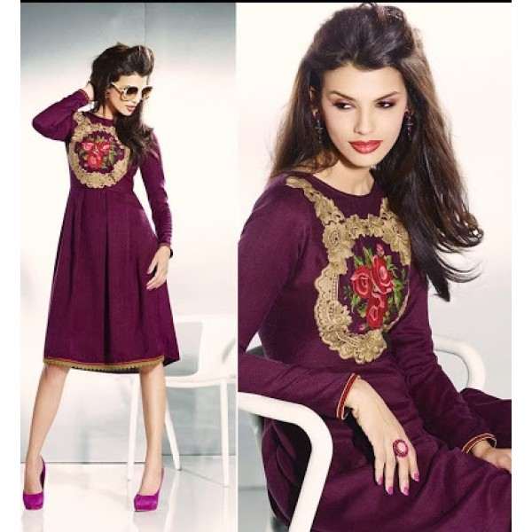 Purple ETHEREAL PASHMINA Winter Wear Indian Design Kurti - Asian Party Wear
